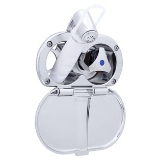 Trinidad Transom Shower Cold Only, Chrome Cup & Lid, Hammer-Head Arctic White Sprayer, 10' White Rubber Hose, Chrome Trinidad Handle