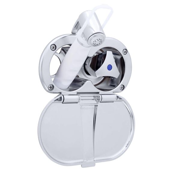 Trinidad Transom Shower Cold Only, Chrome Cup & Lid, Hammer-Head Arctic White Sprayer, 10' White Rubber Hose, Chrome Trinidad Handle image number 0