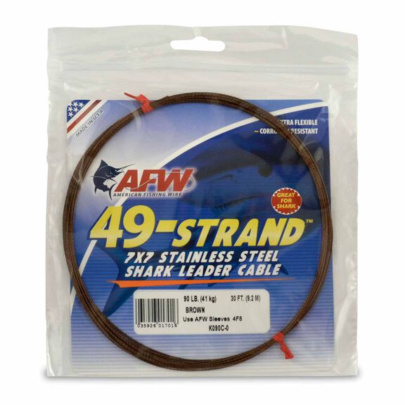49 Strand, 7x7 Stainless Steel Shark Leader Cable, 90 lb / 41 kg test, .031 in / 0.79 mm dia, Camo, 30 ft / 9.2 m image number 0