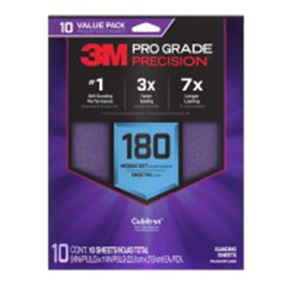 3M Pro Grade Precision Faster Sanding Sheets w/ NO-SLIP GRIP Backing SHR180-PGP-10T, 9" x 11", 180 Gr, 10 Sht/Pk image number 0