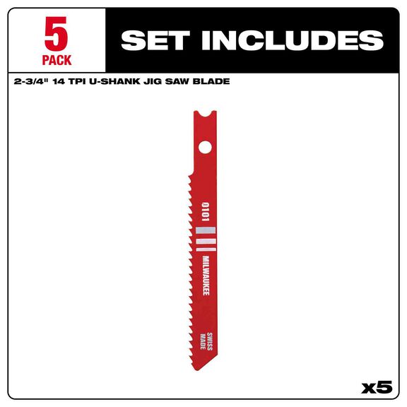 2-3/4" 14TPI U-Shank Metal High Speed Steel Jig Saw Blades, 5 Pack image number 2