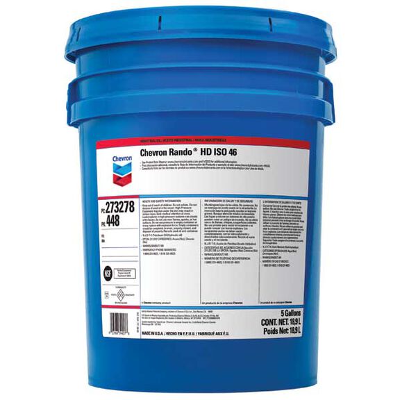 Chevron Rando HD ISO 46 Conventional Hydraulic Oil, 5 Gallon image number 0