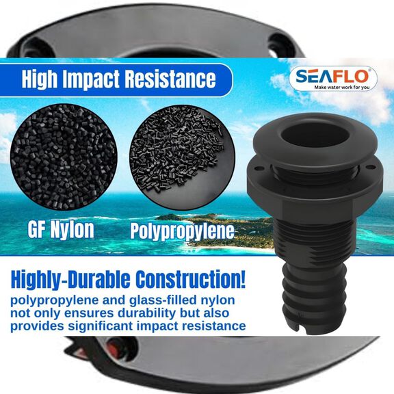 SEAFLO 5/8" Thru Hull Fitting with Check Valve Black image number 4
