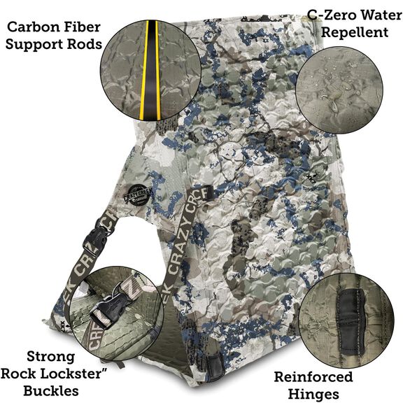 Crazy Creek HEX 2.0 LongBack Chair for Backpacking, Camping and Stadium Use, Extra Width & Back Height for Comfort, 250 LBS Weight Capacity, Adjustable Straps w/Rock Lockster (R) Buckles, Kings Camo image number 2