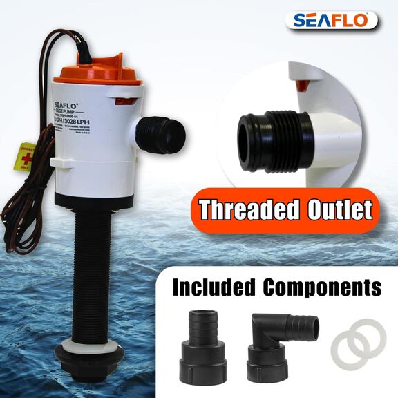 SEAFLO 800 GPH 12V Baitwell/Livewell Aerator Pump, Straight Intake, &frac34;&Prime; NPT Outlet image number 4