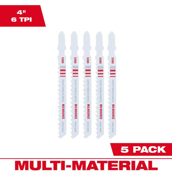 4" 6TPI T-Shank Multi Material Bi-Metal Jig Saw Blades, 5 Pack image number 0