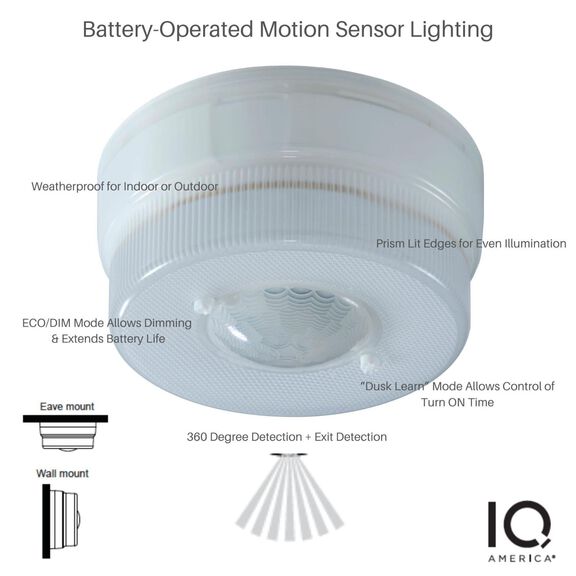 6" IQ America Battery Powered Indoor/Outdoor Motion Activated Ceiling Light, 800 Lumens image number 6