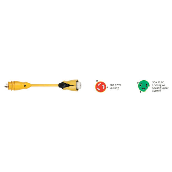 Marinco EEL Shore Power Pigtail Adapter, 30 Amp 125V Male to 50 Amp 125V Female image number 1