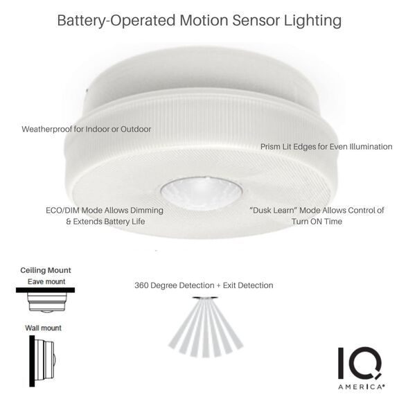 7" IQ AMERICA Battery Powered Indoor/Outdoor Motion Sensor Ceiling Light, 1150 Lumens image number 3