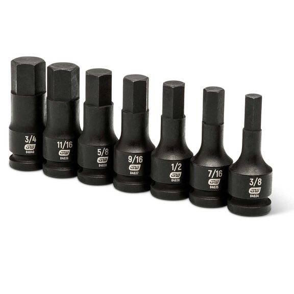 7 Piece 1/2" Drive Hex Bit Impact SAE Socket Set image number 0