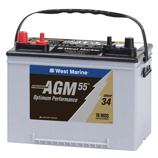 Group 34 Starting Marine AGM Battery, 55 Amp Hours, 775 Cold Cranking Amps, 890 Marine Cranking Amps, 120 Reserve Minutes