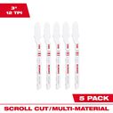 3" 12TPI T-Shank Multi-Material Bi-Metal Jig Saw Blades, 5 Pack image number 0