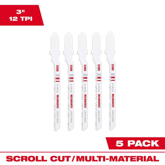 3" 12TPI T-Shank Multi-Material Bi-Metal Jig Saw Blades, 5 Pack image number 0