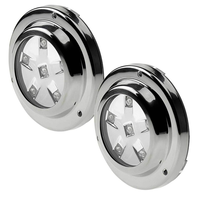 Round Six LED Underwater Light with Stainless Steel Bezel, White, 2-Pack image number 0