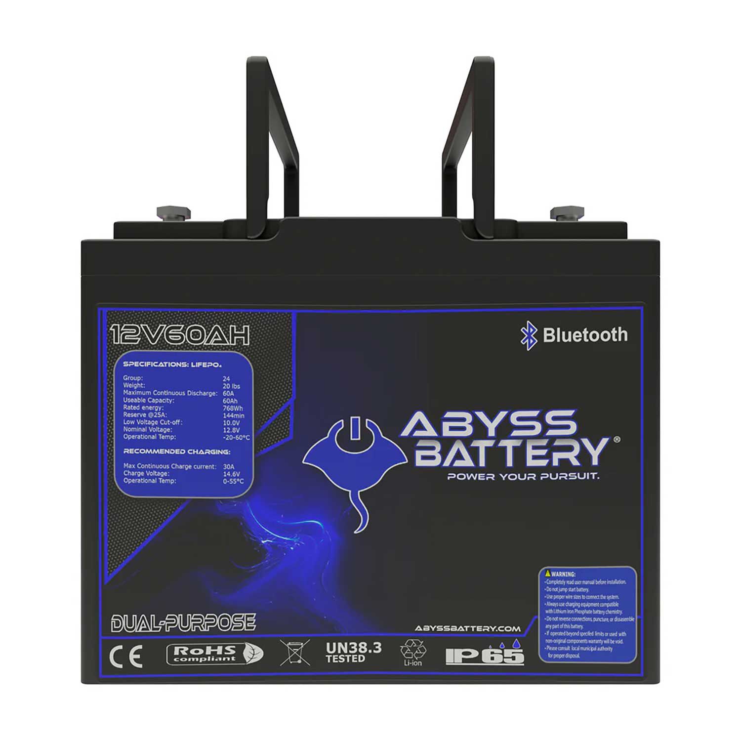 12V 60Ah Dual Purpose Group 24 Lithium Marine Battery, Bluetooth Enabled