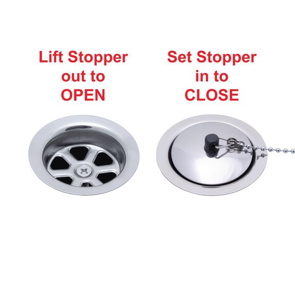 2" Drain, Trap Sink Drain, 1-1/4" & 1-1/2" Hose Barb, w/Chain Stopper Ultra-Mirror Finish image number 2