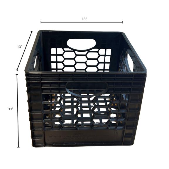 16 Quart Heavy Duty Black Milk Crates for Storage, Organization, 13" x 13" x 11", 3-Pack image number 2
