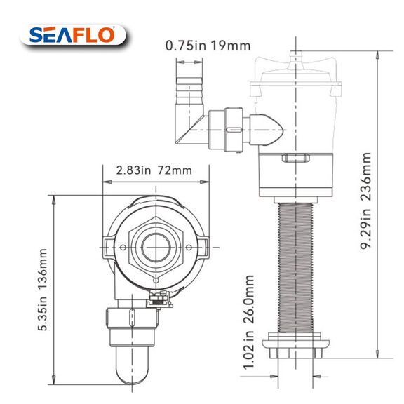 SEAFLO 800 GPH 12V Baitwell/Livewell Aerator Pump, Straight Intake, &frac34;&Prime; NPT Outlet image number 2