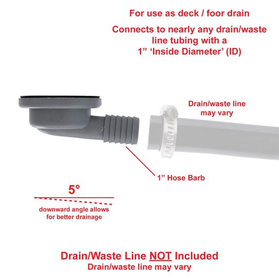 2" Drain, 95 Degree Floor Drain, Low Profile, 1" Hose Barb Brushed Finish image number 5