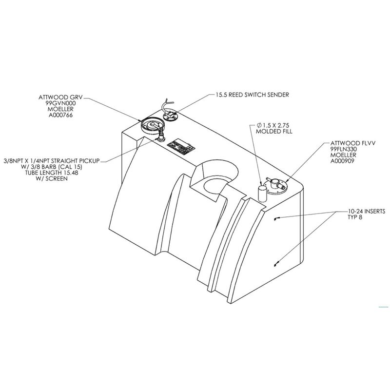 30 Gallon EPA Redi Tank, Permanent Below Deck Fuel Tank, Compartment