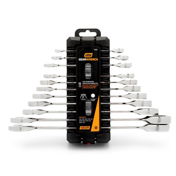 11 Piece SAE Combination Ratcheting Wrench Set image number 1