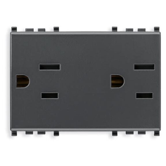 Vimar Eikon Double 2P+E 15A USA+SASO SICURY Duplex Outlet, Grey, 3-Module image number 0