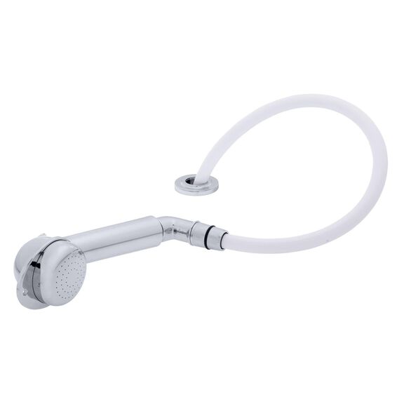 Deck-Mount Sprayer Large Chrome Sprayer w/Elbow, 6' White Rubber Hose, Ultra-Low Profile Holder image number 1