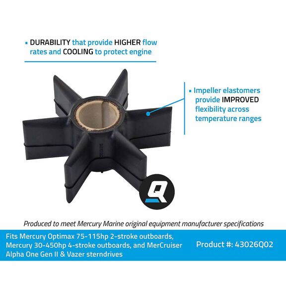 43026Q02 Water Pump Impeller, Mercury Optimax & 4-Stroke Outboards, 75-115 HP image number 1