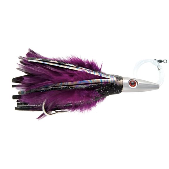 Billy Baits, Ahi Slayer Rigged & Ready, Black/Purple Feather Skirt, 7/0 Mustad Hook, AFW Swivel, 100 lb Grand Slam Mono Line, 6 ft image number 0