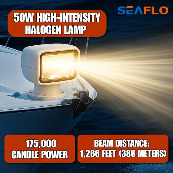SEAFLO 02 Series 50W Remote Control Halogen Boat Searchlight, White image number 6