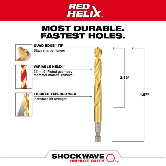 11/32" SHOCKWAVE Impact Duty RED HELIX Titanium Drill Bit image number 1