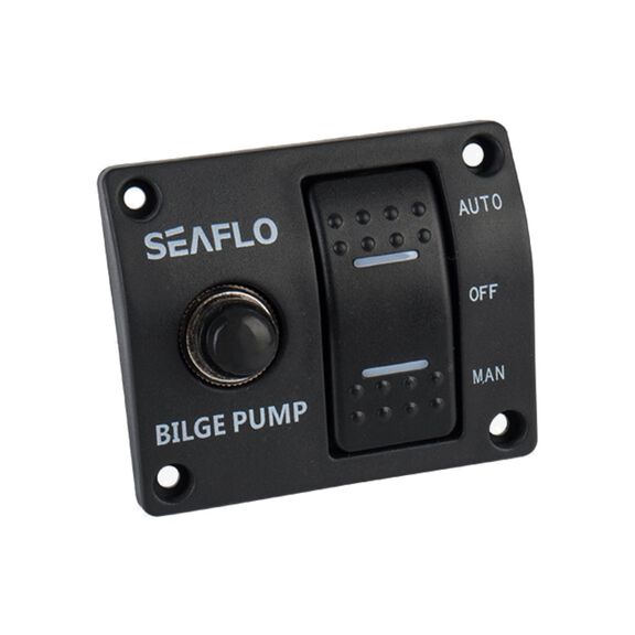 SEAFLO 3-Way Marine Bilge Pump Rocker Switch Panel, Auto/Off/Manual, 12V/24V/32V, Built-in 15A Circuit Breaker & LED Indicator, Waterproof Black Panel image number 0