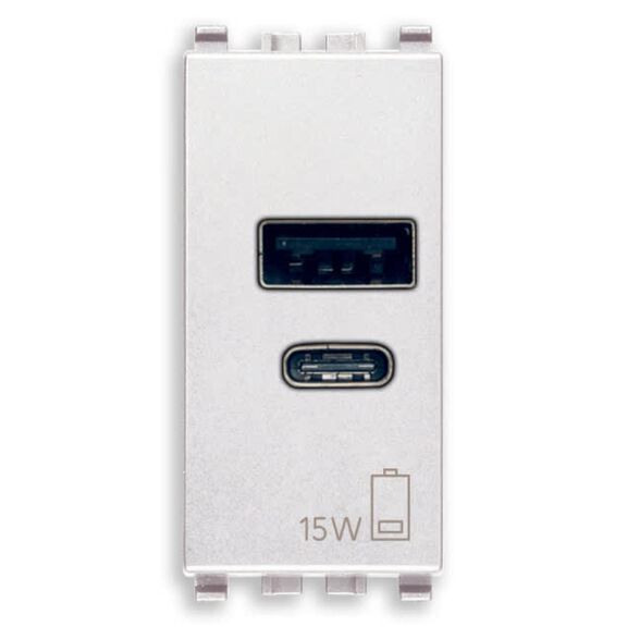 Vimar Eikon A+C USB Supply Unit 12W 2.4A 5V, 1 USB-A + 1 USB-C, 1-Module, White image number 0