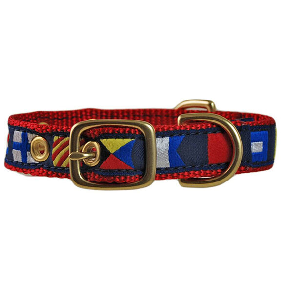 Code Flag Embroidered Dog Collar, Red/Blue, M image number 0