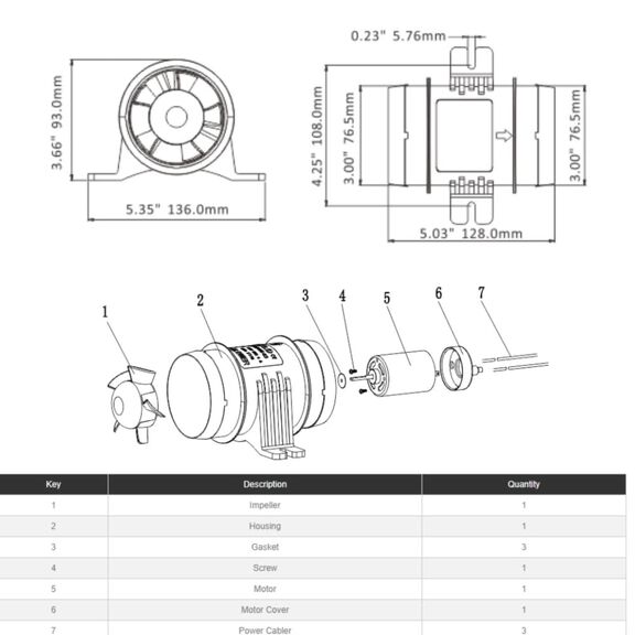 SEAFLO In-Line Blower, 12V 145 CFM 3" Marine Ventilation Fan image number 2