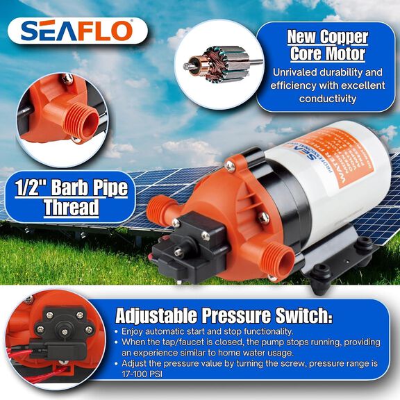 SEAFLO 34 Series 12V Water Pressure Diaphragm Pump, 1.6 GPM, 100 PSI image number 4