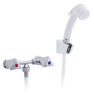 Trinidad 2H External Shower Mixer Small Arctic White Sprayer, 10' White Rubber Hose Chrome/Arctic White