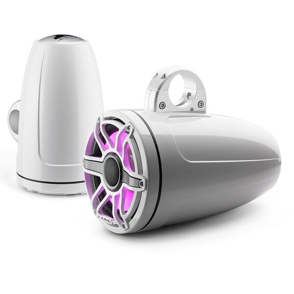 M6-880ETXv3-Gw-S-GwGw-i 8.8" Enclosed Marine Coaxial Speaker System, Gloss White, White Sport Grille with RGB LED Lighting image number 2