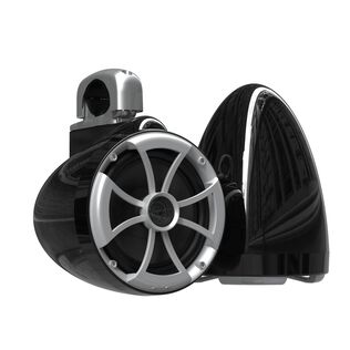 Wet Sounds ICON 8 Black V2 Series 8" Marine Tower Speakers with Silver Aluminum Fixed Clamps (Pair)