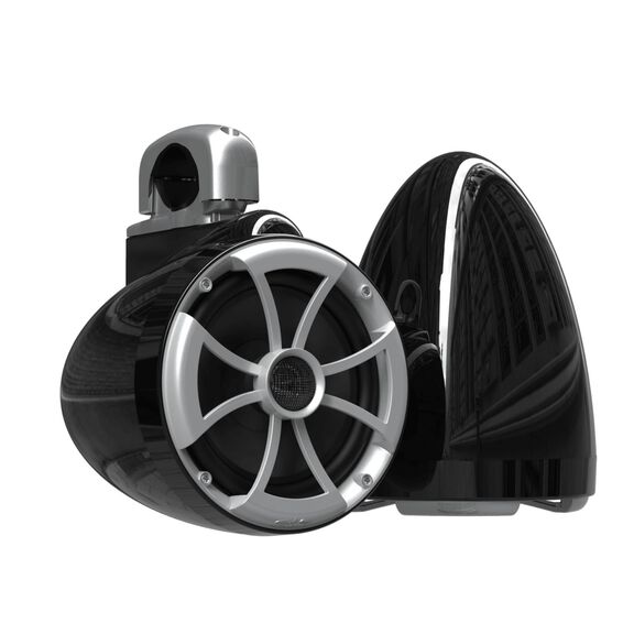 Wet Sounds ICON 8 Black V2 Series 8" Marine Tower Speakers with Silver Aluminum Fixed Clamps (Pair) image number 0