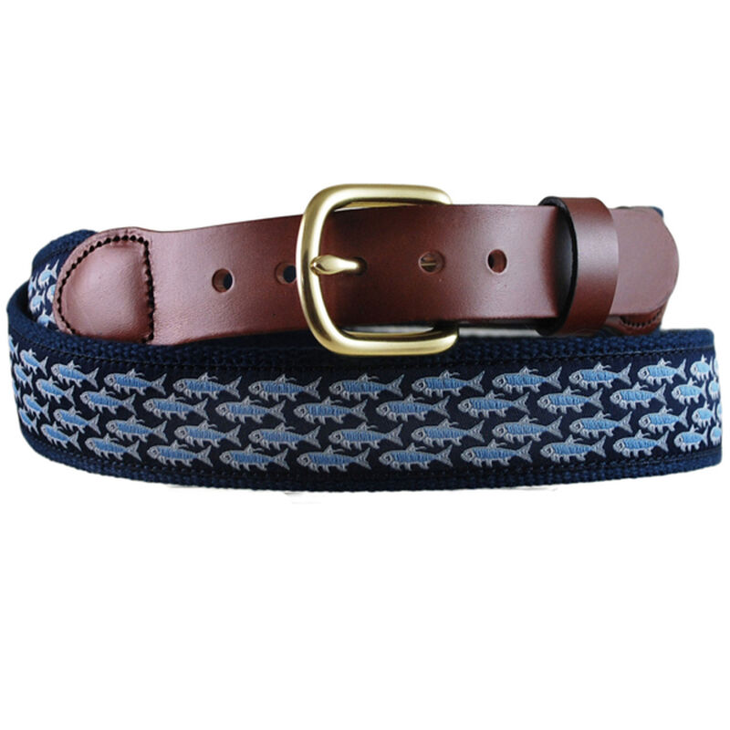 Men's Mini Tarpon Leather Belt, Navy, 34 image number 0