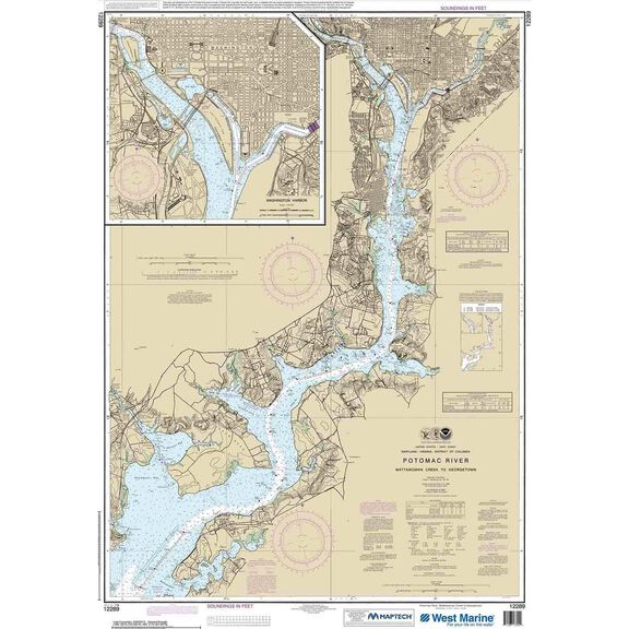 Maptech&reg; NOAA Recreational Waterproof Chart-Potomac River Mattawoman Creek to Georgetown; Washington Harbor, 12289 image number 0