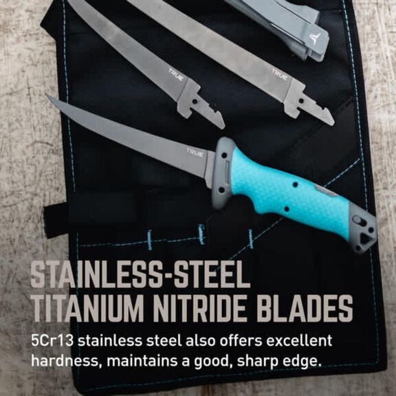 TRUE Swift 3 Blade Fish Fillet Knife Kit with TPR Handle, Sheath & Storage Wrap image number 1