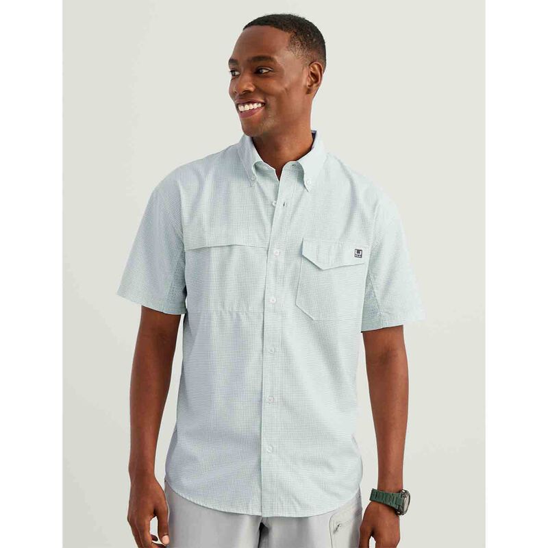Huk Men's Tide Point Printed Shirt, in Heron Blue, Size Medium | by West Marine