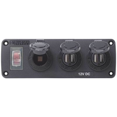 Water-Resistant Accessory Panel, 15A Circuit Breaker, 12V Socket, 2x 2.1A Dual USB Chargers