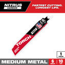6" 10 TPI TORCH with NITRUS Carbide Teeth SAWZALL Blade for Conduit and Strut, 1-Pack image number 0