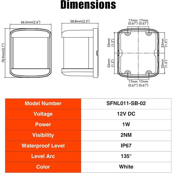 SEAFLO 11 Series LED Stern Navigation Light 12V IP67 White 2NM Regular Size Black image number 6