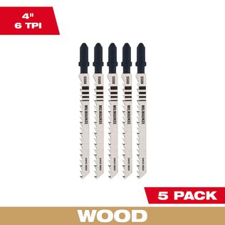 4" 6TPI T-Shank Wood High Carbon Steel Jig Saw Blades, 5 Pack