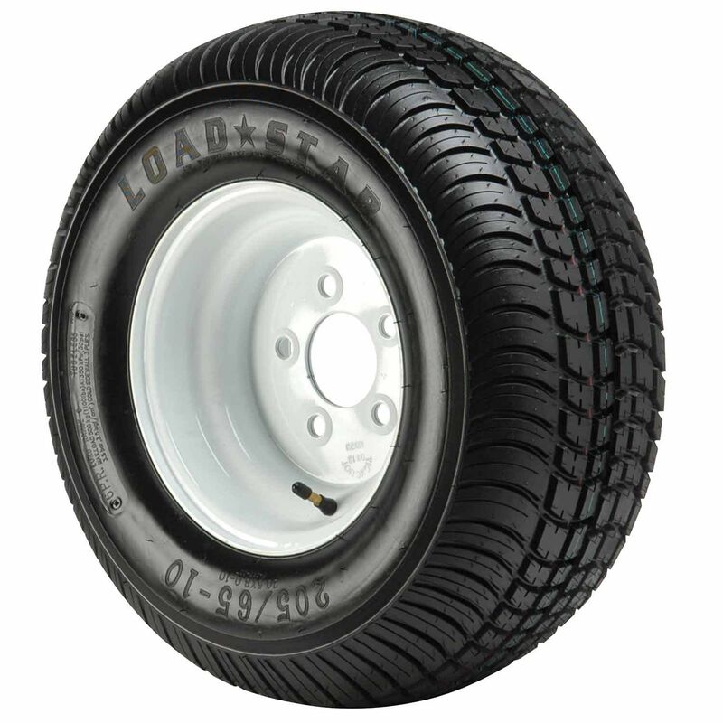 20 1/2 X 8 X 10C Bias Trailer Tire and 10 X 6 White Solid Rim 5 X 4 1/2 Bolt Pattern image number 0