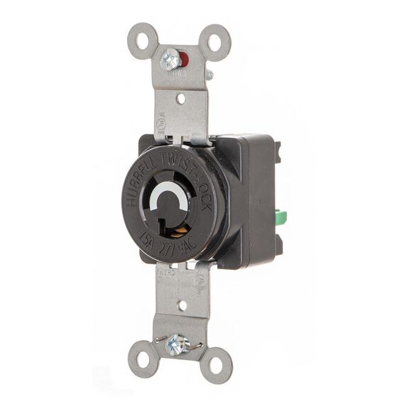 Hubbell Marine Locking single Receptacle , 15A 277V, L7-15R, Black, ScrewlessTerminal image number 0